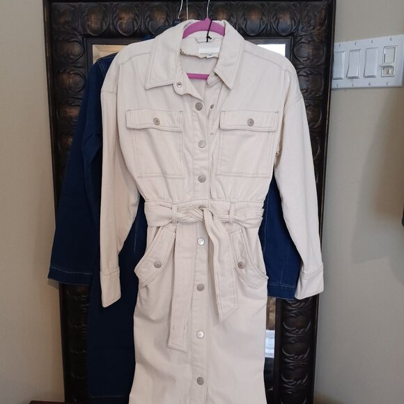 Women's Neutral Cream Denim Dress - Picture 2 of 7